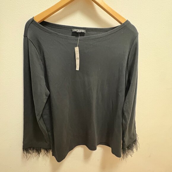 J Cew Black Top with Feather Cuffs - Picture 3 of 5